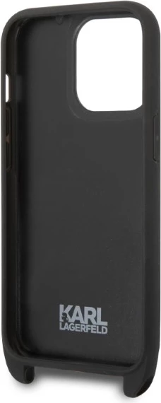 Mbështjellës Karl Lagerfeld Monogram Plaque Logo për iPhone 14 Pro 6.1", i zi me rrip