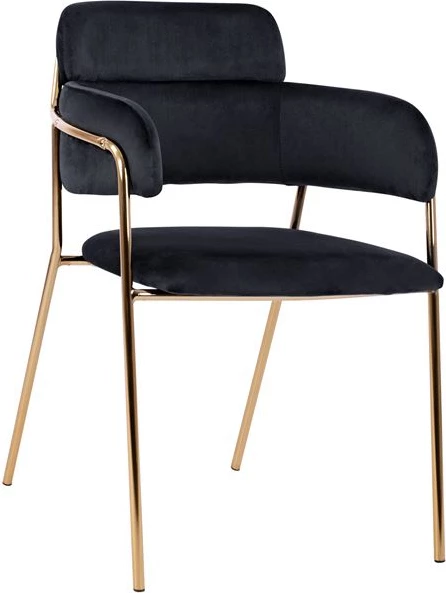 Karrige me krahë Kelso FH8521.04, kadife e zezë & këmbë ari, 52,5x52x80 cm, set prej 2 copë