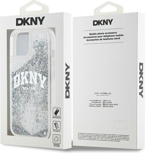 Mbështjellës DKNY Liquid Glitter Big Logo për iPhone 15/14/13, Bardhë