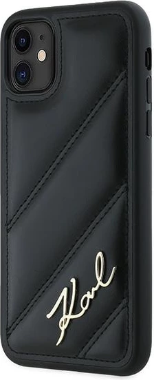 Mbështjellës Karl Lagerfeld Diagonal Quilted Script për iPhone 11/XR, i zi