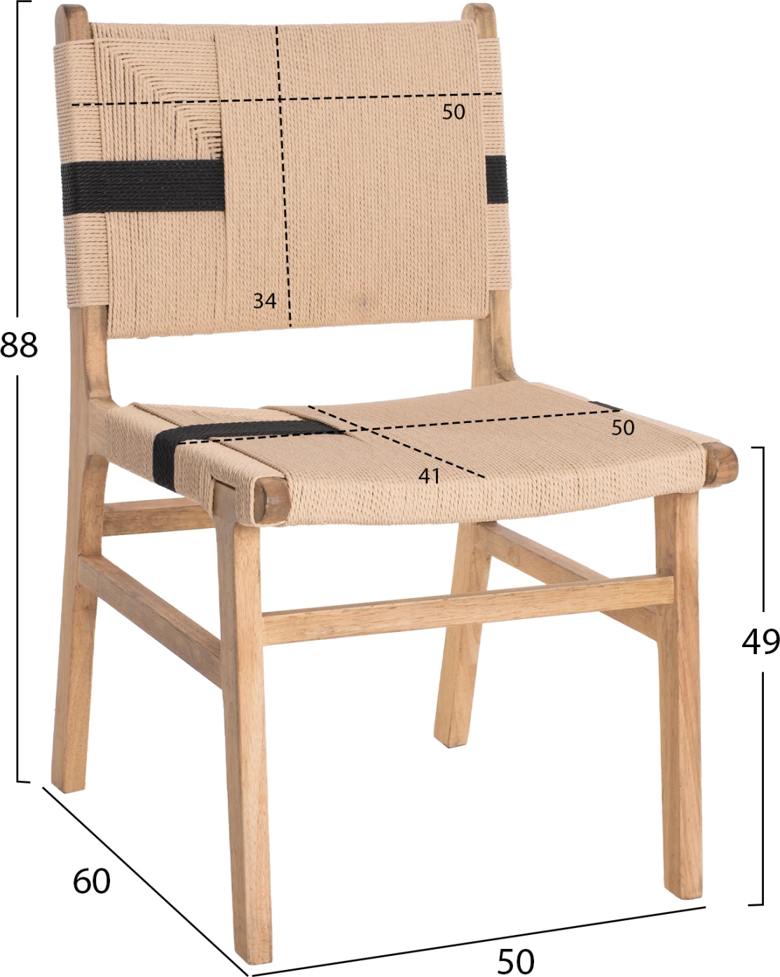 Karrige relaksuese, dru gome dhe litar, ngjyrë natyrale rustike, 50x60x88H cm, FH9323.01, set prej 2 copë