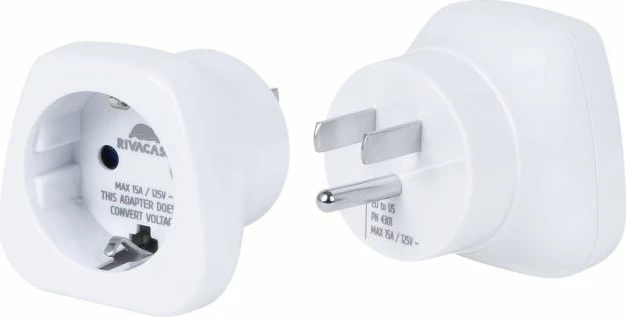 Adapter udhëtimi RivaCase PS4301 EU në US, 100-250V, 15A, i bardhë