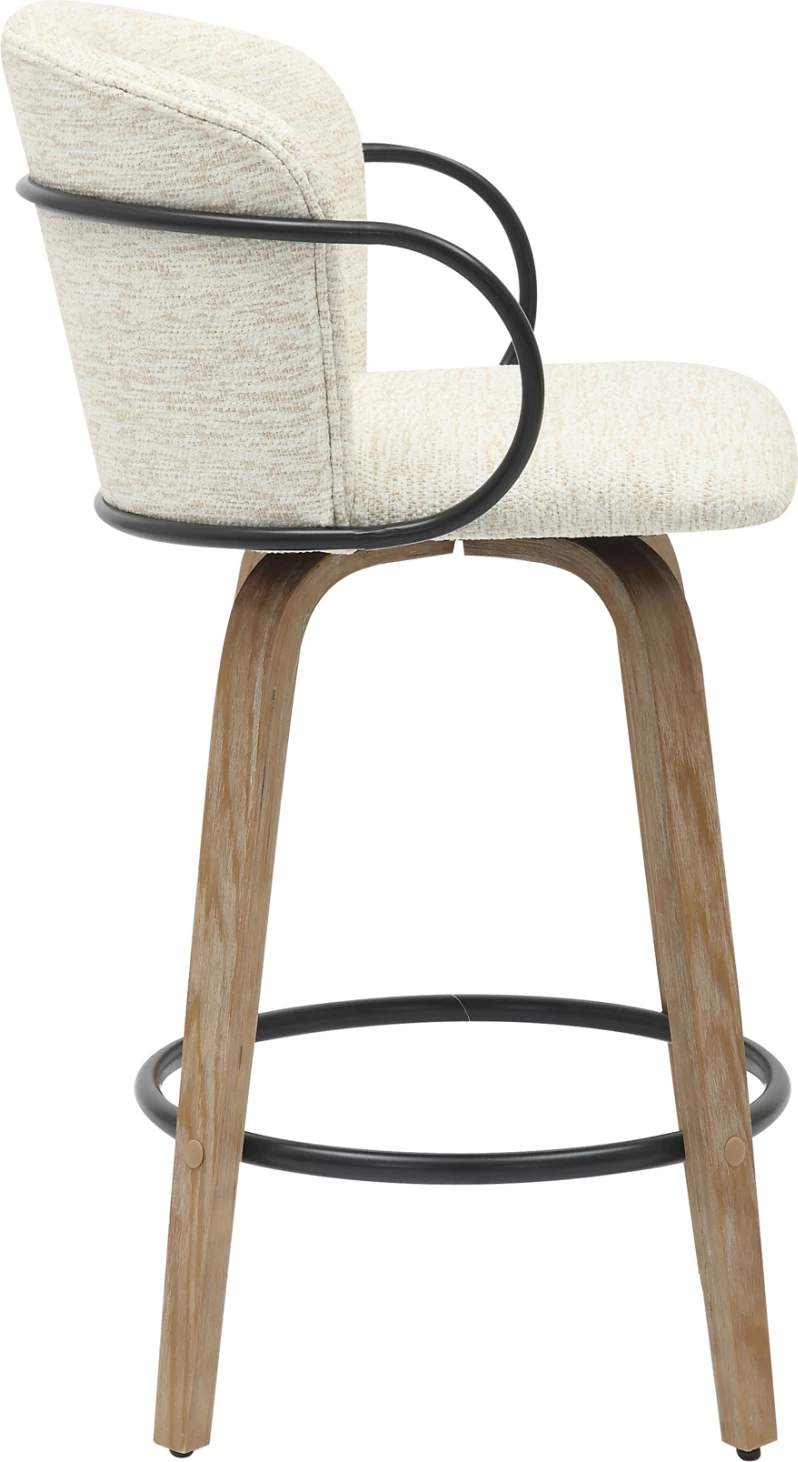 Karrige për bar, lartësi mesatare, NEBOR, FH9986.01, këmbë dru, metal i zi, pëlhurë ecru, 53.5x51x90 cm, set prej 2 copë