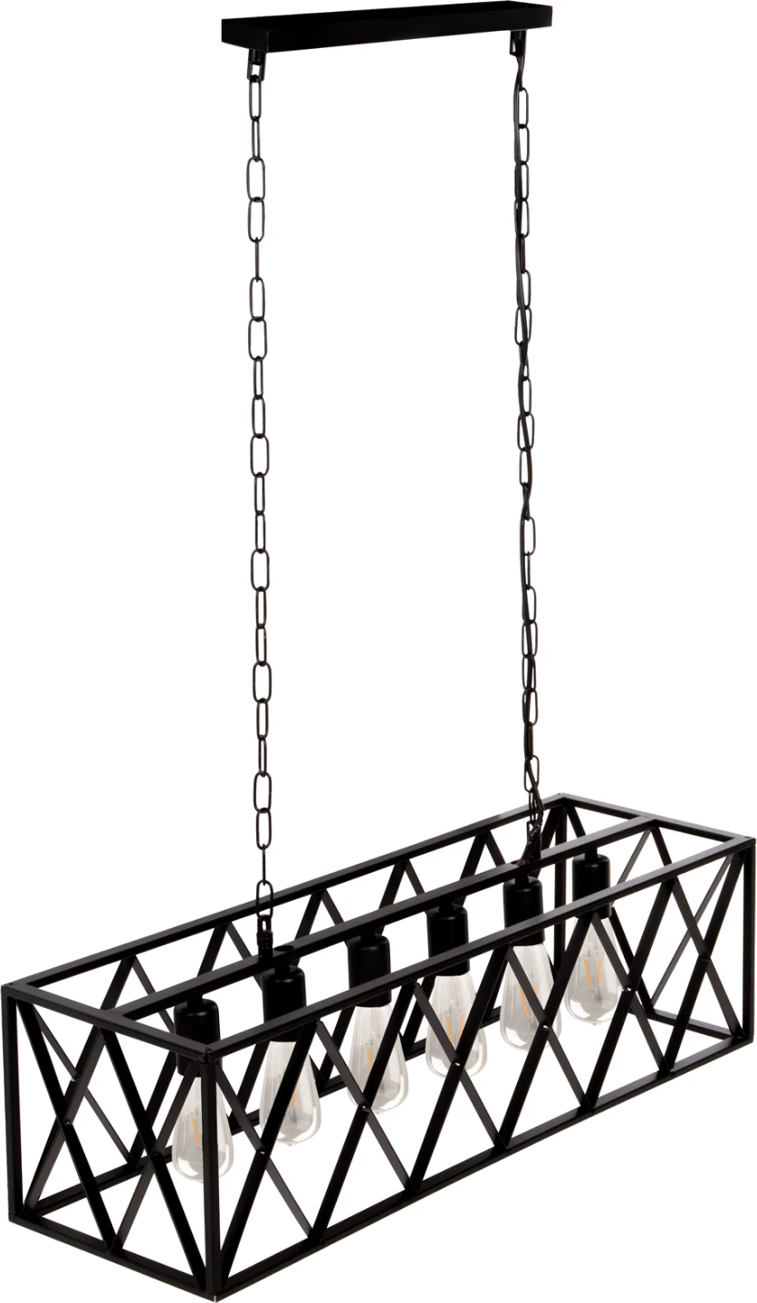 Llambë varëse tavani, kornizë metali e zezë, FH4128, 6 drita, 77.5x25x101 cm