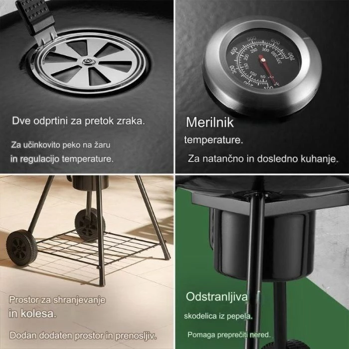 Skara kettle me qymyr VONHAUS 2500934, diametër 53.5 cm, me kapak e termometër, e zezë