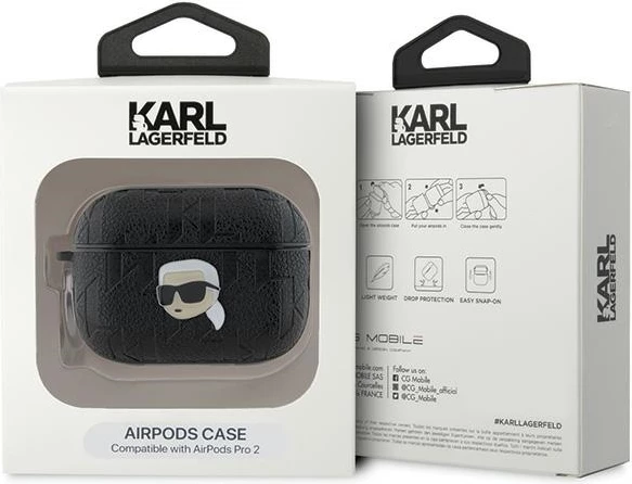 Mbështjellës Karl Lagerfeld Monogram Karl Head për AirPods Pro 2, i zi