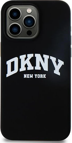 Mbështjellës DKNY Liquid Silicone me logo të bardhë, MagSafe, për iPhone 14 Pro Max, i zi