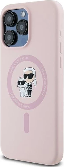 Mbështjellës Karl Lagerfeld Silicone Karl & Choupette MagSafe për iPhone 15 Pro, Rozë