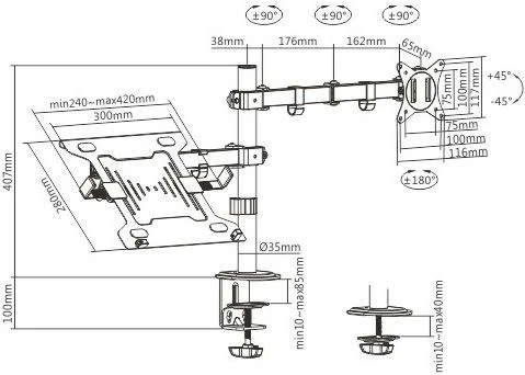 Mbajtëse tavoline Gembird MA-DA-03 me krah për monitor dhe laptop, e zezë