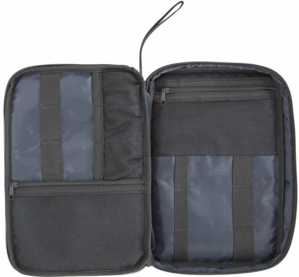 Organizer udhëtimi RIVACASE 5632, 5 xhepa rrjete, 9 lakë elastikë, rrip dore, i zi