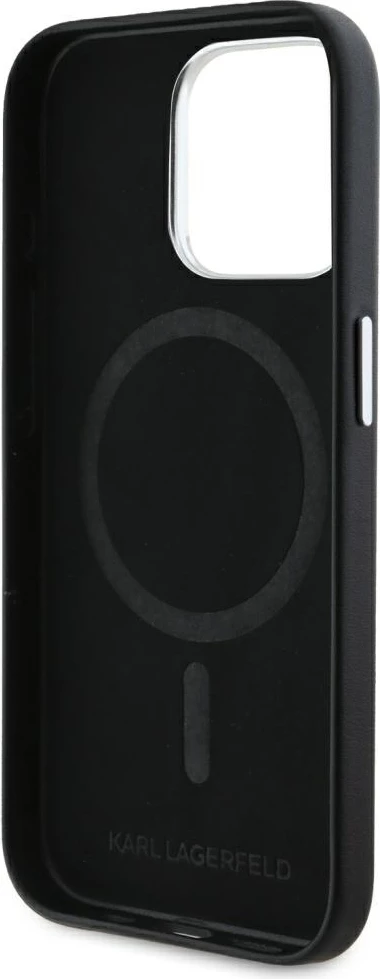 Mbështjellës Karl Lagerfeld FW Metal Plate MagSafe për iPhone 15 Pro, i zi