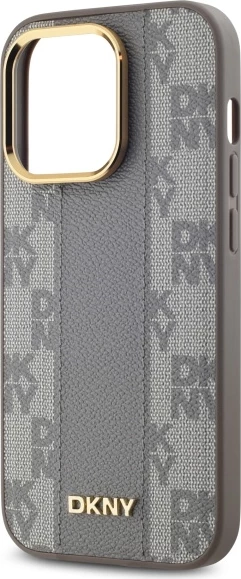Mbështjellës DKNY Leather Checkered Mono Pattern MagSafe për iPhone 14 Pro, Bezhe