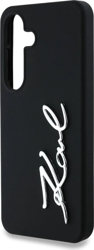 Mbështjellës Karl Lagerfeld Silicone Metal Signature Logo për Samsung Galaxy S25, i zi