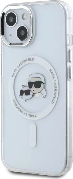 Mbështjellës Karl Lagerfeld IML Metal Karl&Choupette Head MagSafe për iPhone 15, Bardhë