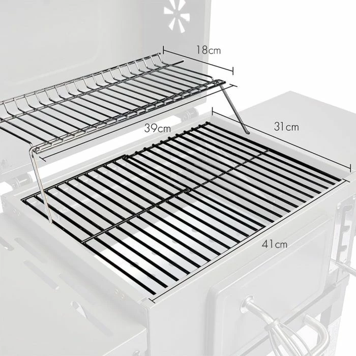 grill me qymyr portativ VONHAUS 2500869 2-në-1 smoker, me rafta anësorë të palosshëm, me termometër, zi/argjend