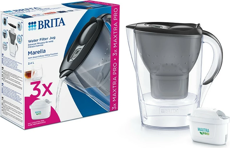 Kanoçë filtruese uji Brita Marella 2.4L me 3 patrona MAXTRA PRO Pure Performance, Grafit