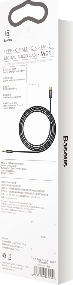 Kabllo audio Baseus CAM01-01, 1.2m, USB Type-C në 3.5mm, e zezë