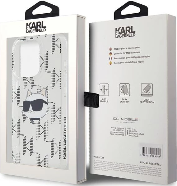 Mbështjellës Karl Lagerfeld IML Choupette Head & Monogram për iPhone 15 Pro Max, transparent
