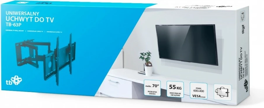 Mbajtëse muri për TV TB TB-63P, për TV 32-70 inç, 55 kg, VESA 600x400, e zezë