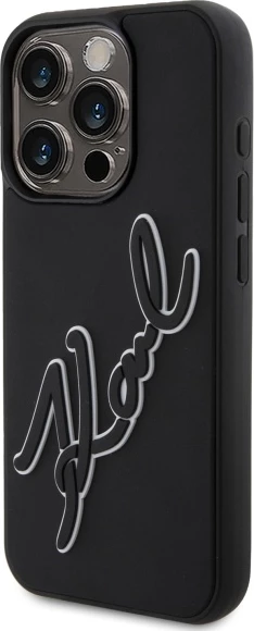 Mbështjellës Karl Lagerfeld 3D Rubber Signature për iPhone 15 Pro, i zi