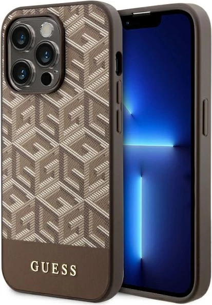 Mbështjellës Guess GCube Stripes MagSafe për iPhone 14 Pro Max 6.7", kafe