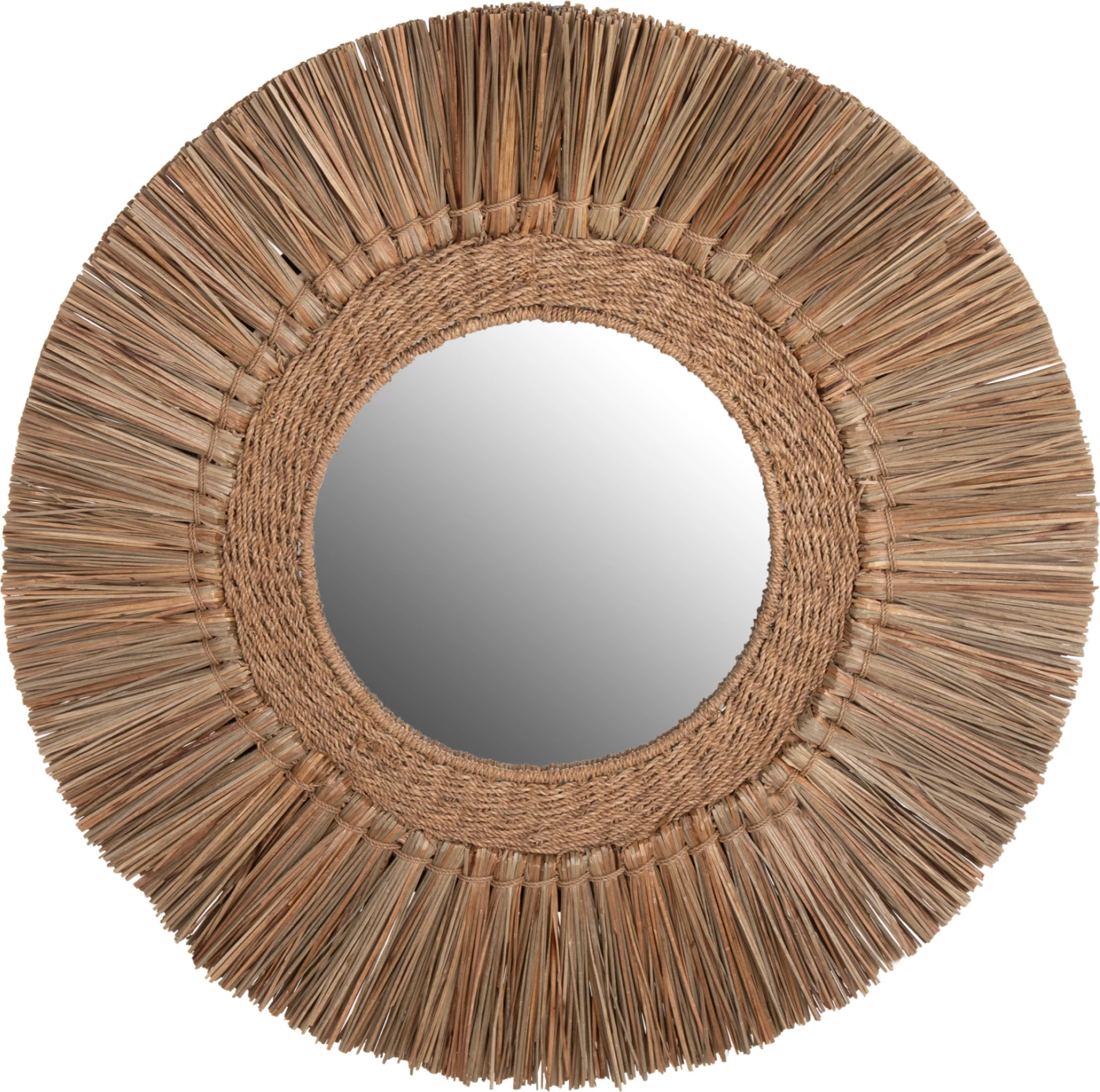 Pasqyrë muri rrethore, kornizë nga bari Mendong, ngjyrë natyrale, FH7831, 70cm