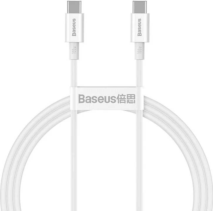 Kabllo Baseus Superior USB-C/USB-C, 1m, 100W, e bardhë