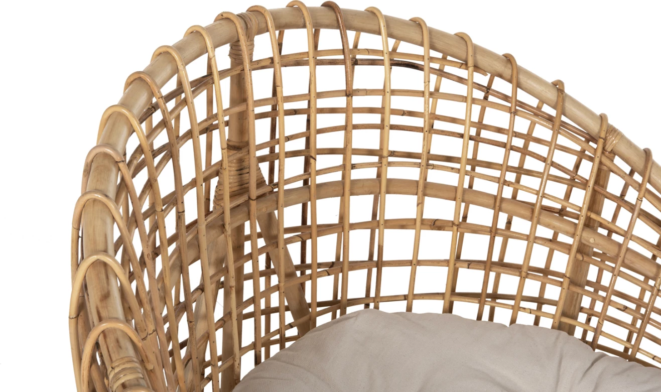 Karrige regjisore ENTO FH9814 rattan, ngjyrë natyrale, jastëk i bardhë, 106x94x82H cm
