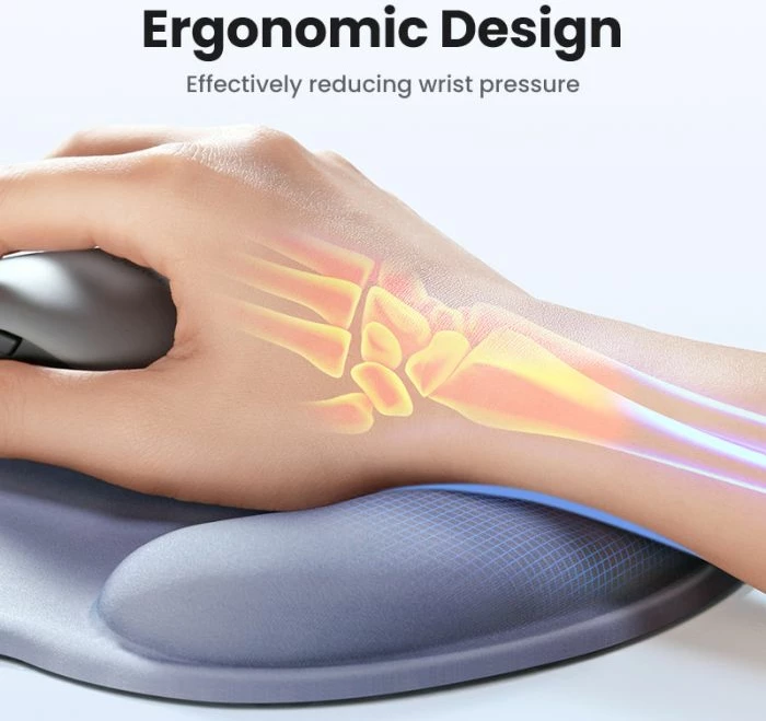 Mauspad ergonomik UGREEN 25244, memory foam, me mbështetje të kyçit, 220 x 245 mm, gri-kaltër