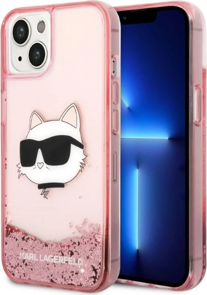 Mbështjellës Karl Lagerfeld Glitter Choupette Head për iPhone 14 Plus, Rozë