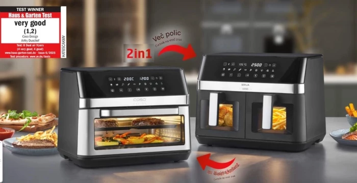 Fritezë me ajër të nxehtë CASO AirFry DuoChef 3186, 14 L, 2200 W, 2-in-1 furrë, e zezë/argjendtë