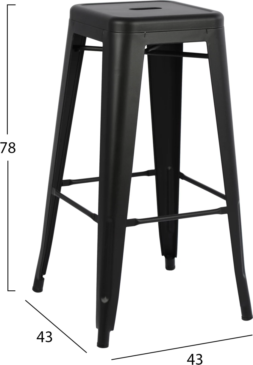 Karrige për bar MELITA-PRO FH8642.42 metalike, ngjyrë e zezë mat, 43x43x78H cm