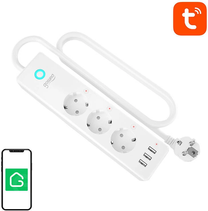 Prizë e mençur WiFi Gosund P1 PLUS, 3x AC schuko, 3x USB-A, e bardhë