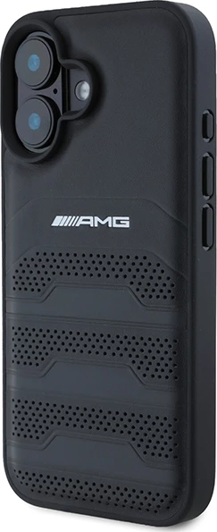 Mbështjellës Mercedes AMG për iPhone 16, lëkurë, i zi