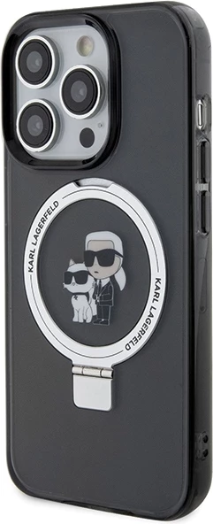Mbështjellës Karl Lagerfeld KLHMP13LHMRSKCK për iPhone 13 Pro 6.1", me unazë Ring Stand, MagSafe, zi