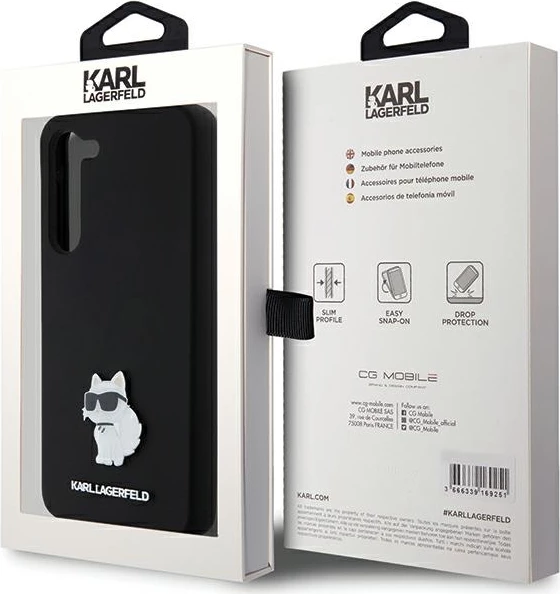 Mbështjellës Karl Lagerfeld Silicone Choupette Metal Pin për Samsung Galaxy S24+, i zi