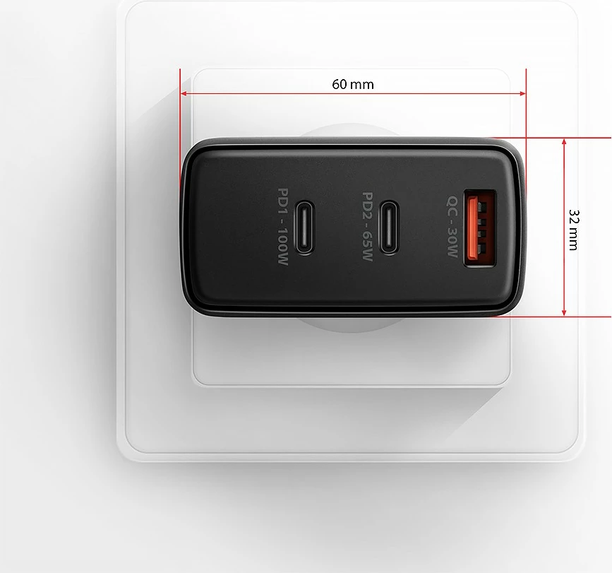 Karikues udhëtimi AXAGON ACU-DPQ100, 100W, 3 porta (USB-A + 2x USB-C), GaN, i zi