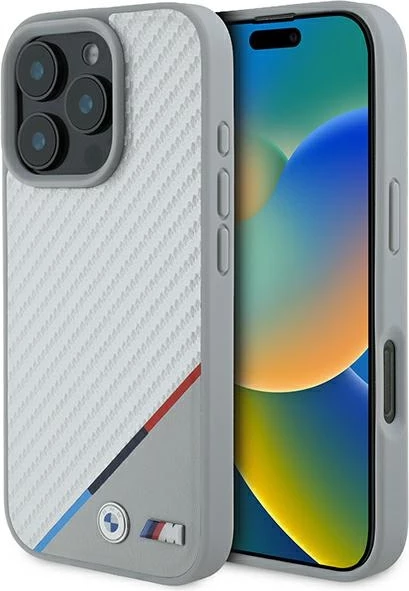 Mbështjellës BMW M Carbon Tricolor Line MagSafe për iPhone 16 Pro, Gri
