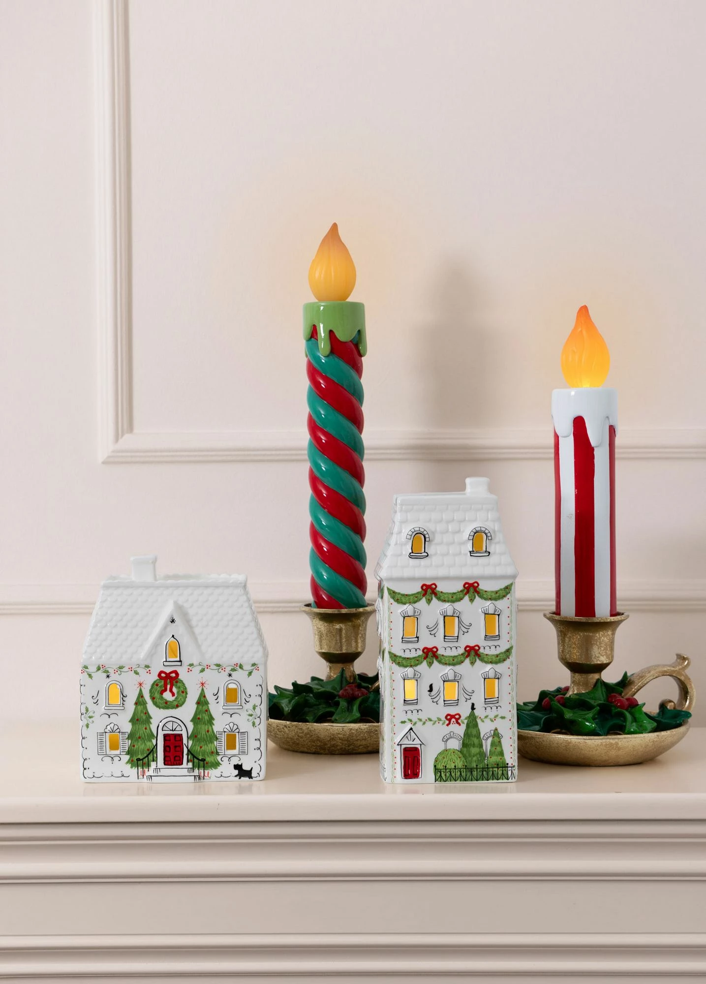 Objekt dekorativ qeramike me dritë LED, ngjyrë e kuqe dhe e bardhë, Evila Originals, SUS0222, 18x17x45cm