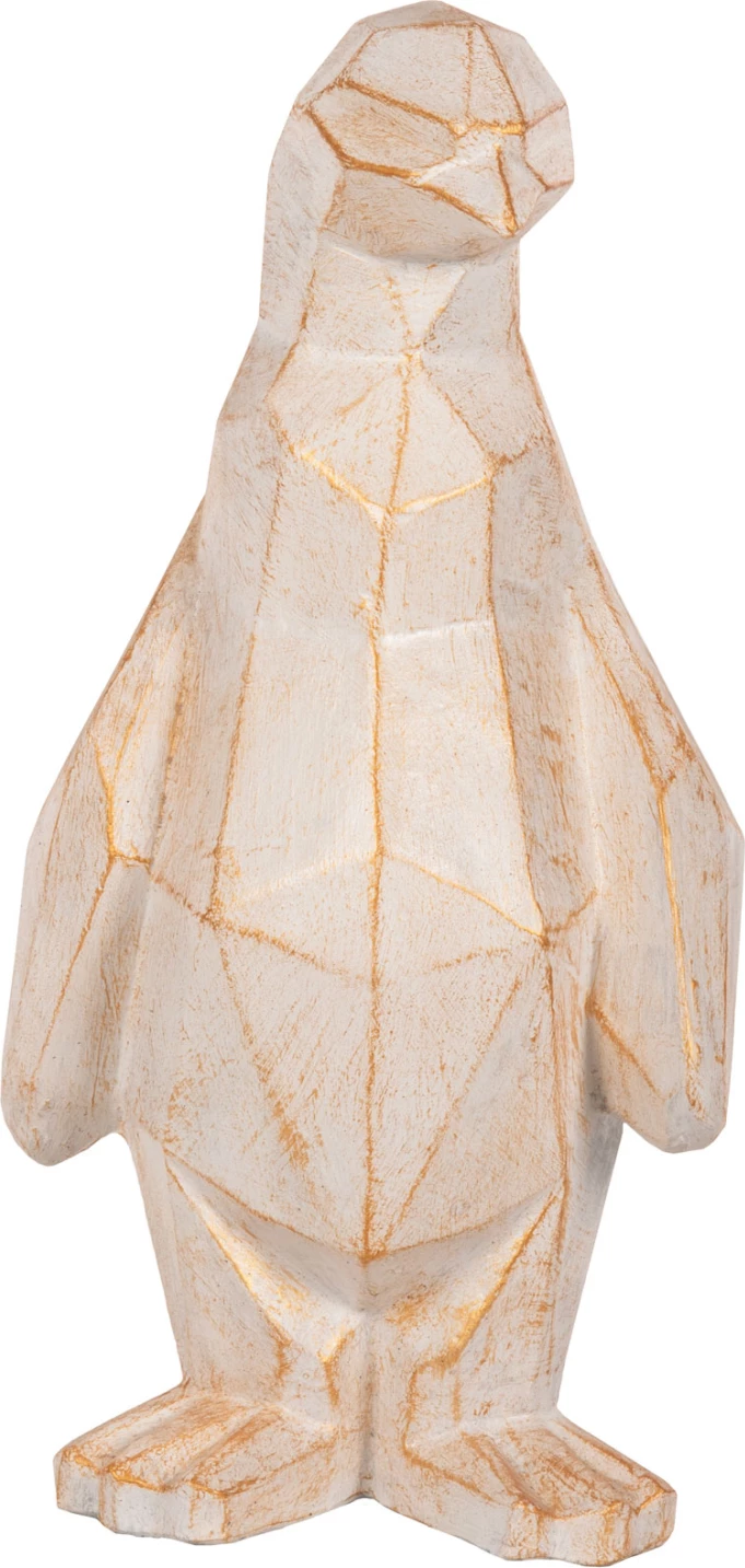 Dekorim për dysheme, pinguin, ngjyrë patina e bardhë me detaje ari, FH7915, 30x20x60H cm