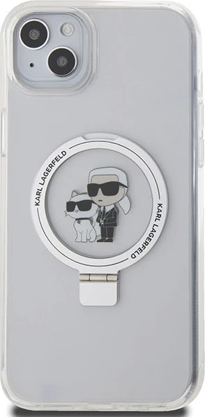 Mbështjellës Karl Lagerfeld KLHMP15MHMRSKCH për iPhone 15 Plus / 14 Plus 6.7", me unazë Ring Stand, MagSafe, Bardhë
