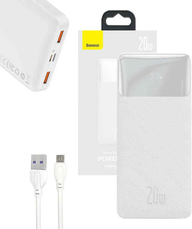 Powerbank Baseus Bipow 10000mAh, 20W, e bardhë