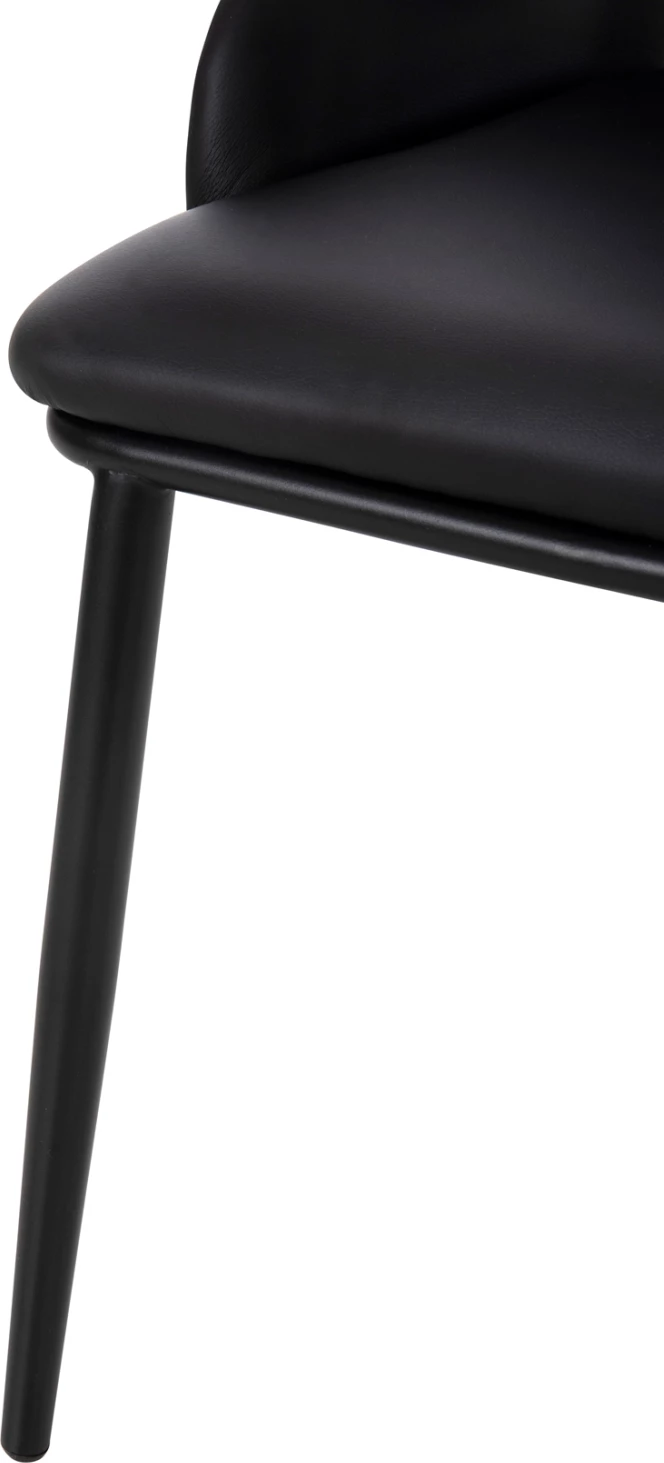 Karrige ngrënieje DELF FH9617.01 PU e zezë-këmbë metali të zeza-shpinë druri natyrale 48x55x76H cm., set prej 2 copë