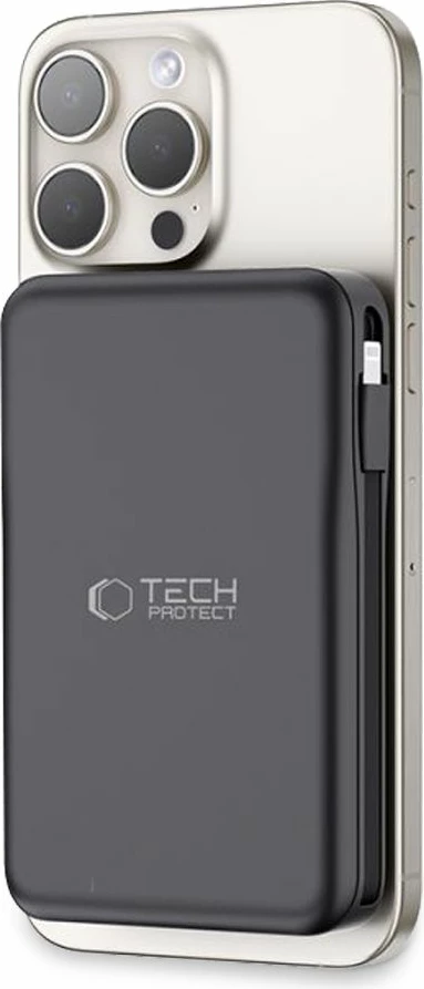 Power bank Tech-Protect LifeMag PB31, 10000mAh, MagSafe, USB-C/USB-A, kabllo të integruara, e zezë