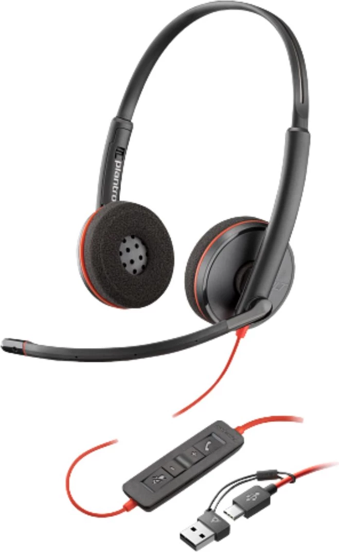 headset, Plantronics Poly Blackwire 3220 8X228A6, stereo me mikrofon boom, lidhje USB, me kabllo, e zezë