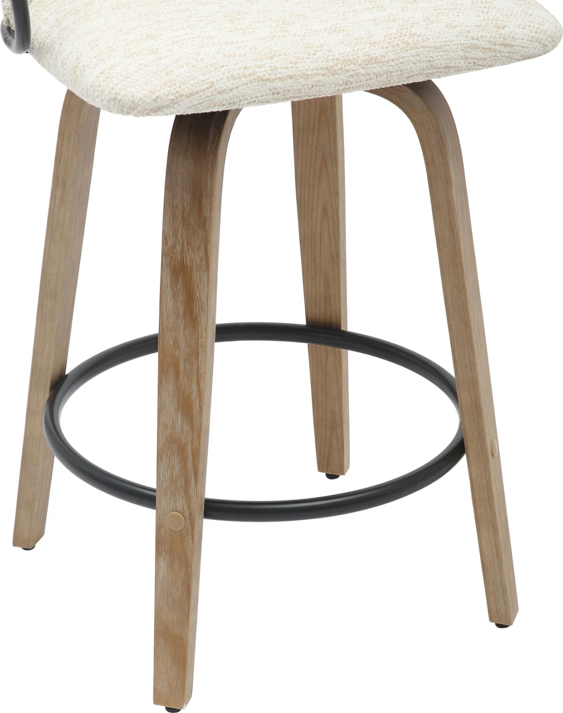 Karrige për bar, lartësi mesatare, NEBOR, FH9986.01, këmbë dru, metal i zi, pëlhurë ecru, 53.5x51x90 cm, set prej 2 copë