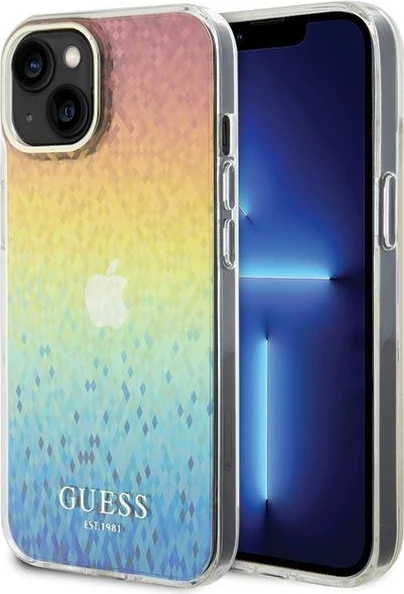 Mbështjellës Guess IML Faceted Mirror Disco Iridescent për iPhone 15, shumëngjyrësh