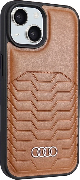 Mbështjellës Audi Synthetic Leather me MagSafe për iPhone 15 Plus / 14 Plus, Kafe