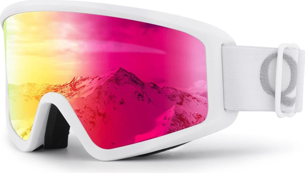 Syze skijimi Qunature White për të rritur, lente të kuqe, të bardha