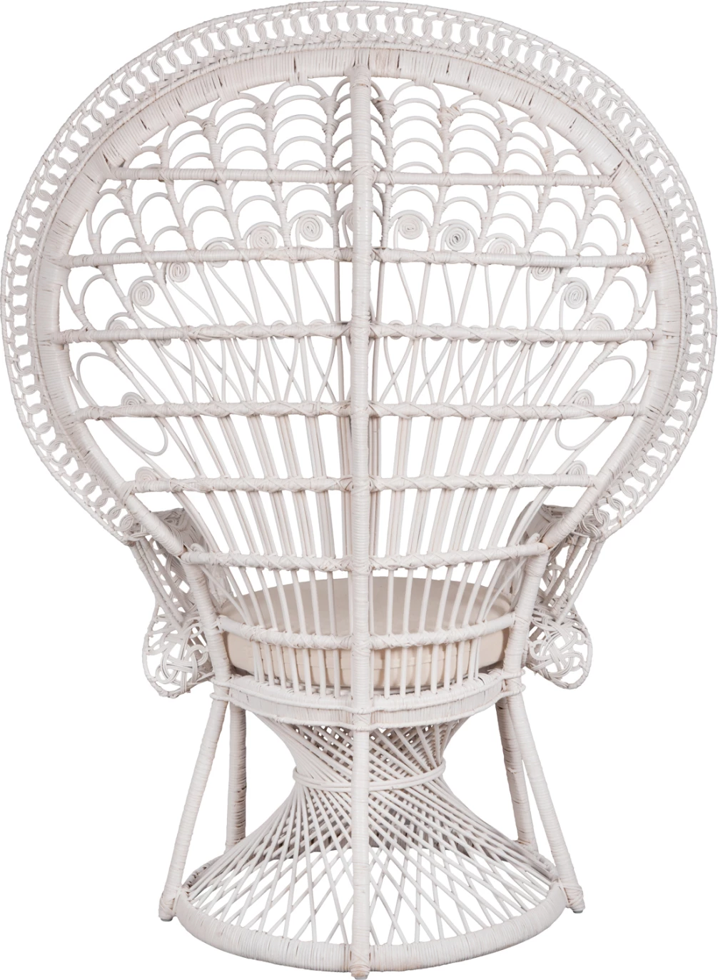 Fotelja ROYAL PEACOCK FH9342.02, ratan, ngjyrë e bardhë, jastëk i bardhë, 114x72x150Hcm